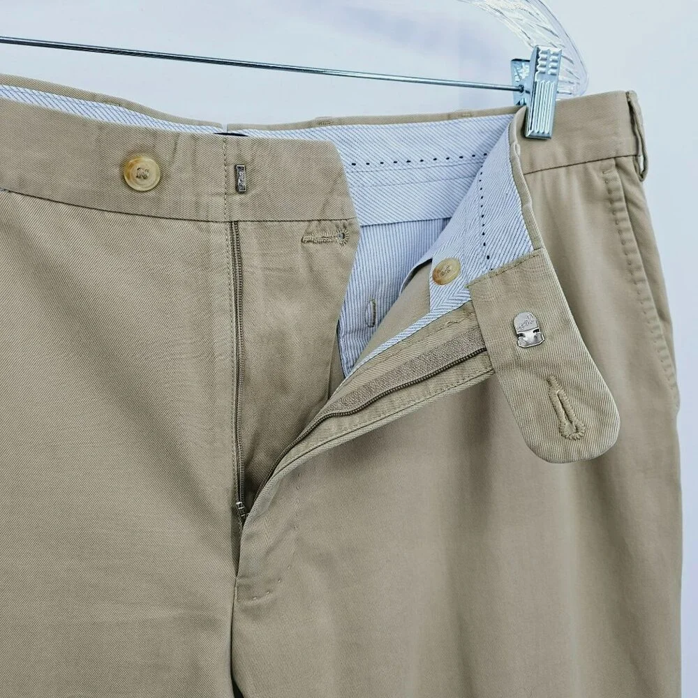 Peter Millar Khaki Pants 40 Raleigh Washed Twill Flat Front Pima Cotton Cuffed